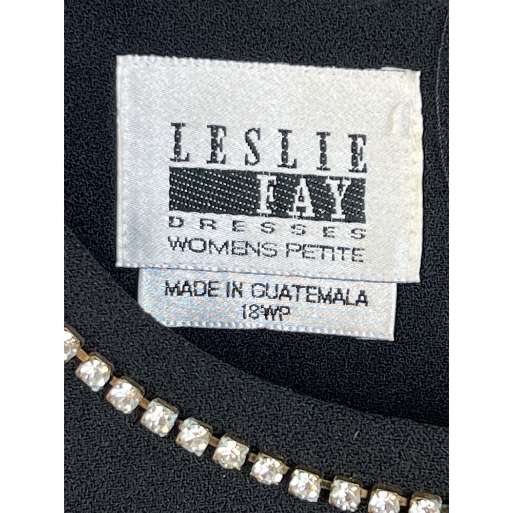 Leslie Fay Dress Women 18 Petite Black Rhinestone Embellished Sheath Party LBD - Picture 2 of 8